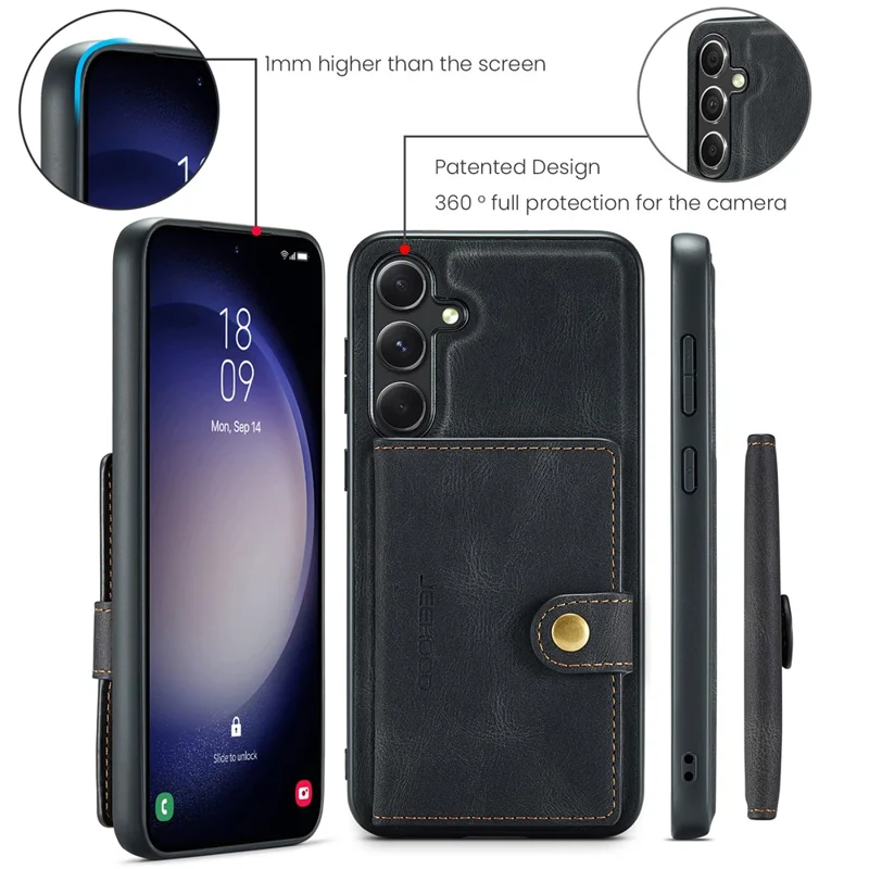 JEEHOOD J01 Para Samsung Galaxy S23 FE Retro Phone Case com Bolsa Magnética Destacável - Preto