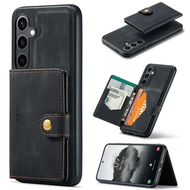 JEEHOOD J01 For Samsung Galaxy S24+ Case Detachable Card Bag Leather Coated TPU Cover - Black