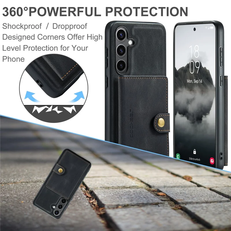 JEEHOOD J01 For Samsung Galaxy S24+ Case Detachable Card Bag Leather Coated TPU Cover - Black