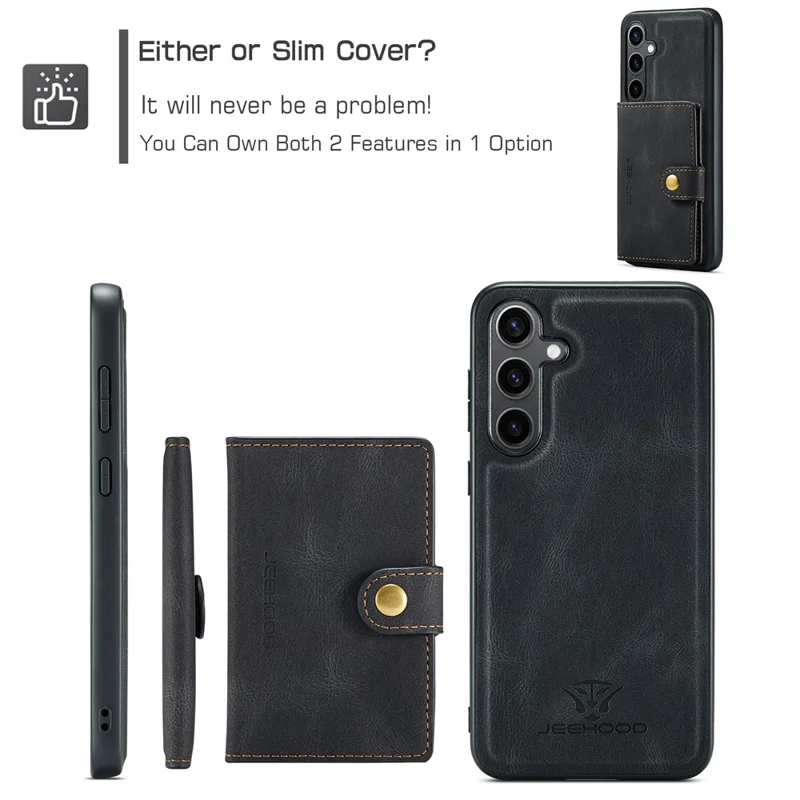 JEEHOOD J01 For Samsung Galaxy S24+ Case Detachable Card Bag Leather Coated TPU Cover - Black