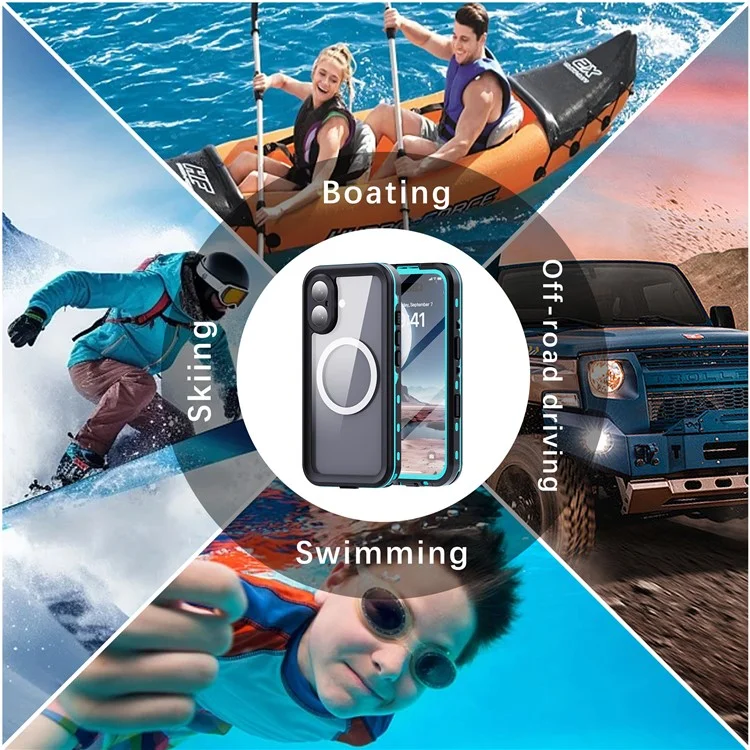 SHELLBOX Dot+ Series Phone Case for iPhone 16 IP68 Waterproof PC+TPU Clear Cover Compatible with MagSafe - Blue