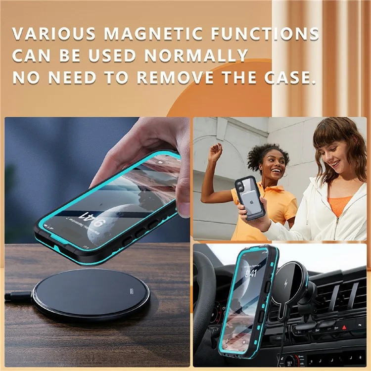 SHELLBOX Dot+ Series Phone Case for iPhone 16 IP68 Waterproof PC+TPU Clear Cover Compatible with MagSafe - Blue