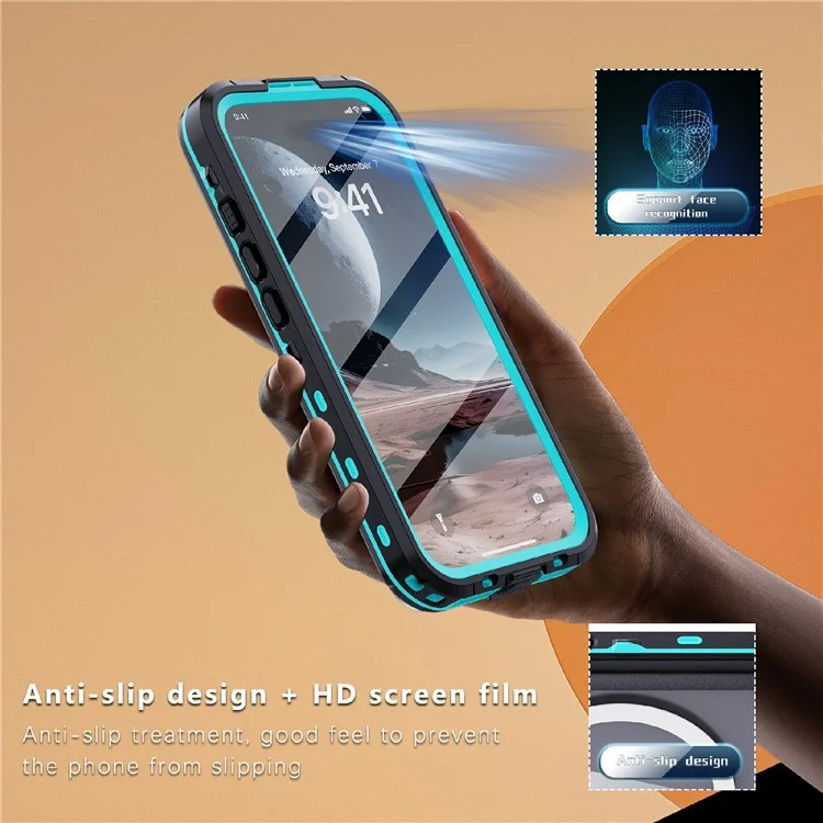 SHELLBOX Dot+ Series Phone Case for iPhone 16 IP68 Waterproof PC+TPU Clear Cover Compatible with MagSafe - Blue