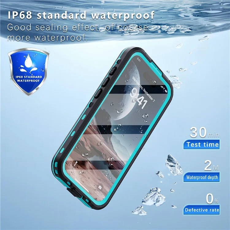 SHELLBOX Dot+ Series Phone Case for iPhone 16 IP68 Waterproof PC+TPU Clear Cover Compatible with MagSafe - Blue