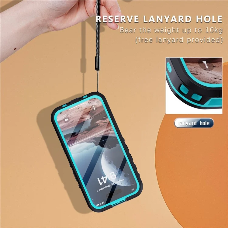 SHELLBOX Dot+ Series Phone Case for iPhone 16 IP68 Waterproof PC+TPU Clear Cover Compatible with MagSafe - Blue