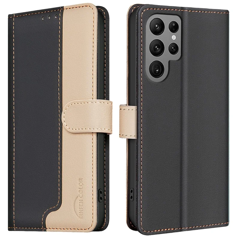 BINFEN COLOR BF33 Para Samsung Galaxy S24 Ultra Leather Case Dual Color RFID Blocking - Preto