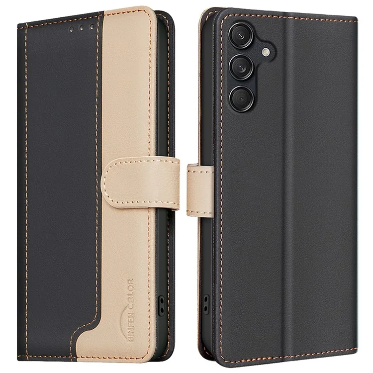BINFEN COLOR BF33 For Samsung Galaxy A55 5G Wallet Case Splicing Color Leather Phone Cover - Black