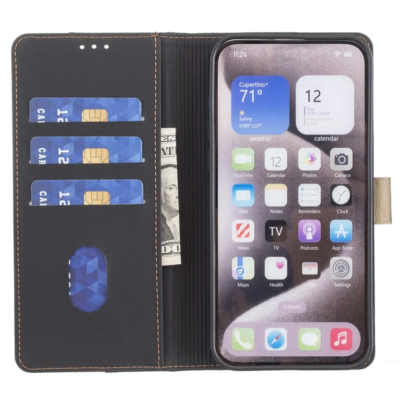 BINFEN COLOR BF33 For iPhone 16 Pro Max Case Splicing Color Anti-Drop Leather Cover - Black