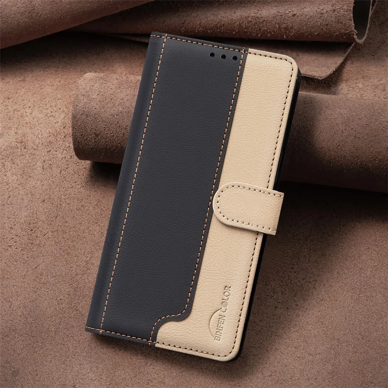 BINFEN COLOR BF33 For iPhone 16 Pro Max Case Splicing Color Anti-Drop Leather Cover - Black
