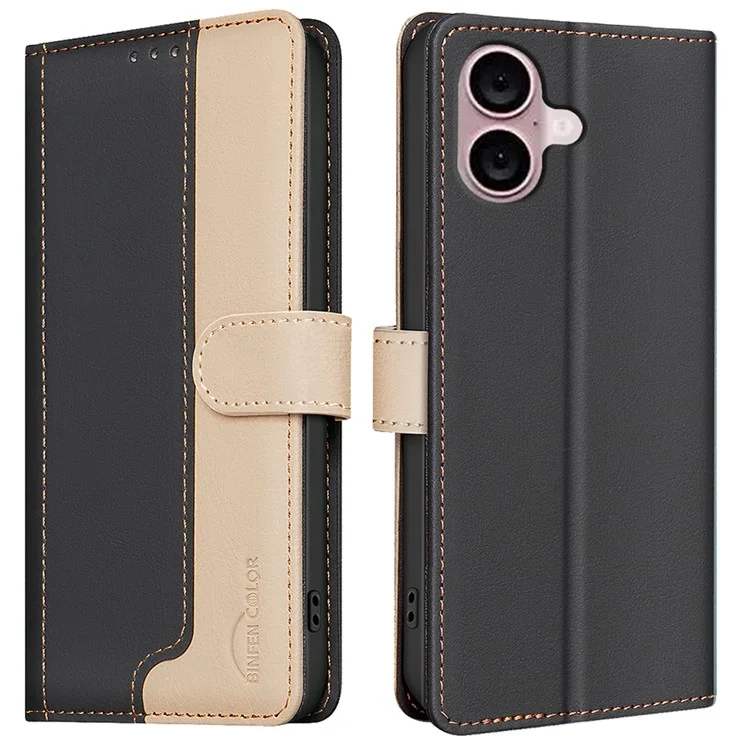 BINFEN COLOR BF33 per iPhone 16 Plus Case RFID Blocking Folio Flip Custodia in pelle - Nero