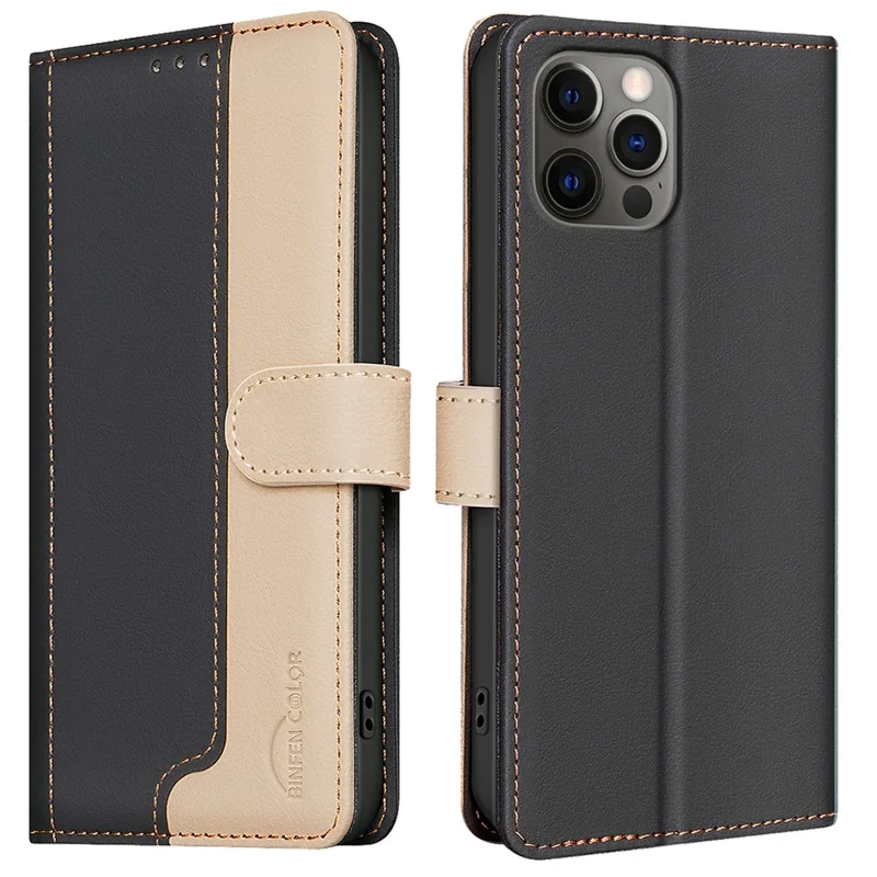 BINFEN COLOR BF33 Чехол для iPhone 15 Pro с блокировкой RFID, слоты для карт, кожаный чехол - черный