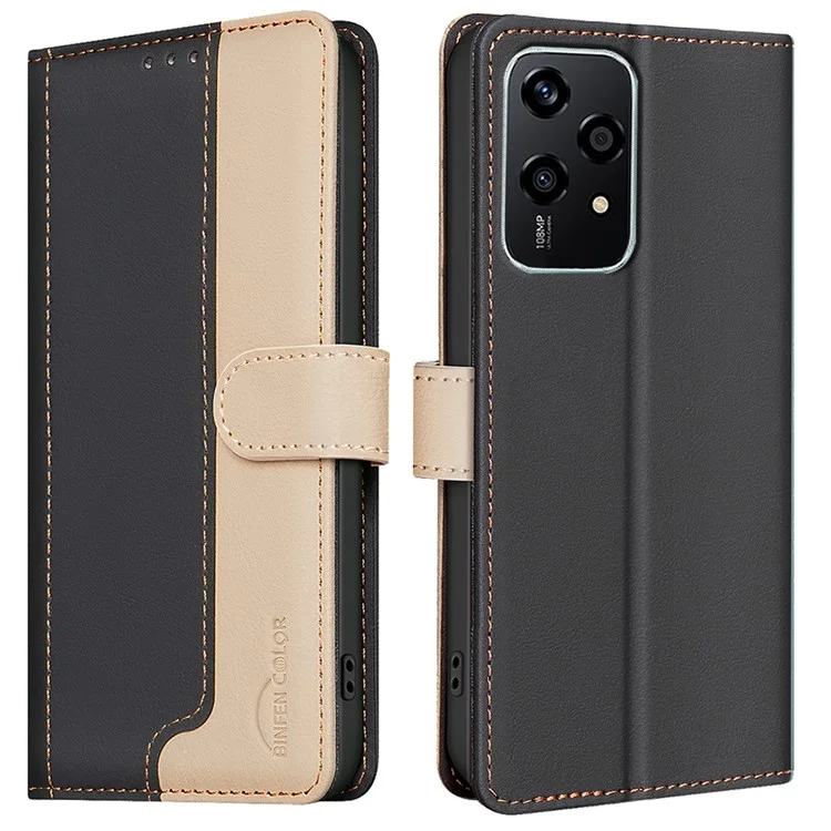 BINFEN COLOR BF33 Pour Honor 200 Lite Case Splicing Color Wallet Phone Leather Cover - Noir