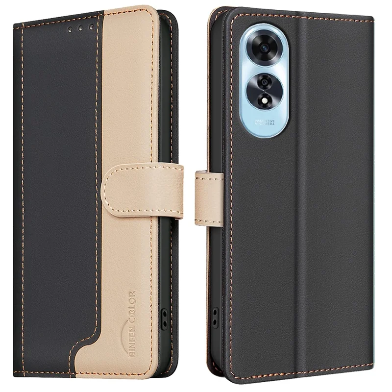 BINFEN COLOR BF33 para Oppo A60 4G Case RFID Blocking Leather Phone Cover Wallet Stand - Preto
