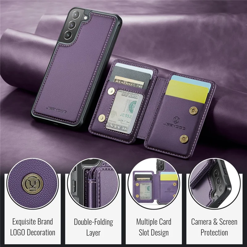 JEEHOOD J05 Para Samsung Galaxy S21+ 5G Capa Bolsa Destacável de Couro+TPU - Roxo