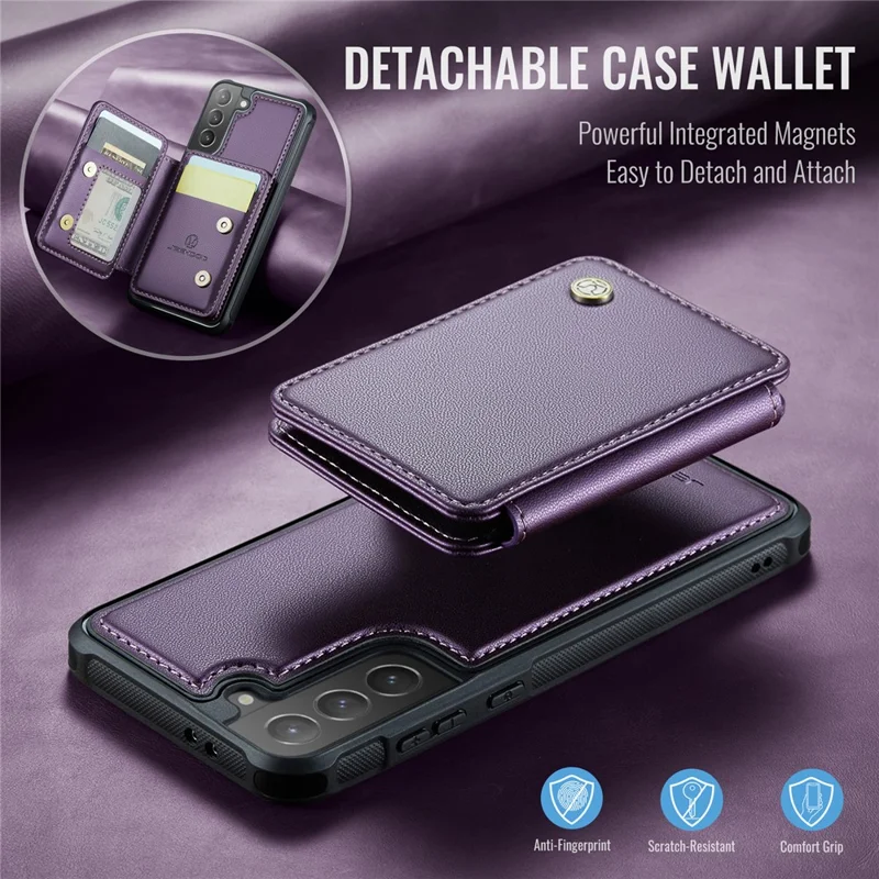 JEEHOOD J05 Para Samsung Galaxy S21+ 5G Capa Bolsa Destacável de Couro+TPU - Roxo