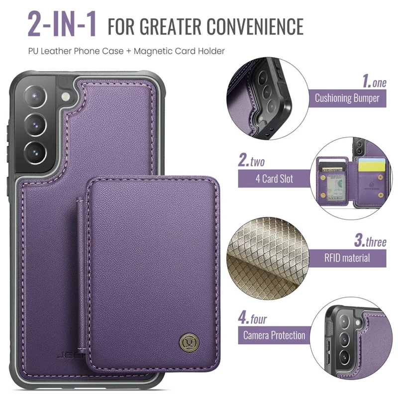 JEEHOOD J05 Para Samsung Galaxy S21+ 5G Capa Bolsa Destacável de Couro+TPU - Roxo