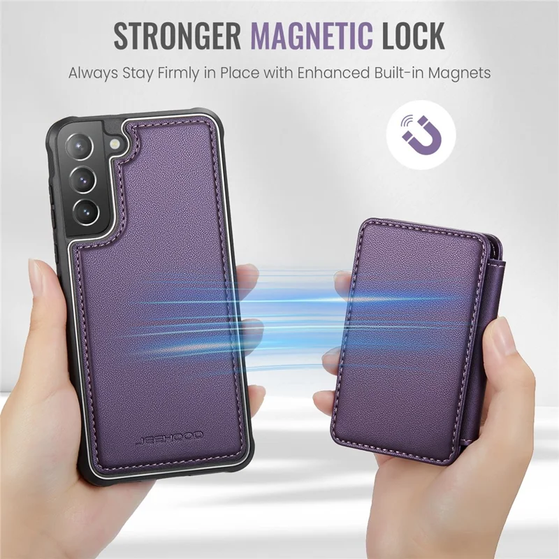 JEEHOOD J05 Para Samsung Galaxy S21+ 5G Capa Bolsa Destacável de Couro+TPU - Roxo