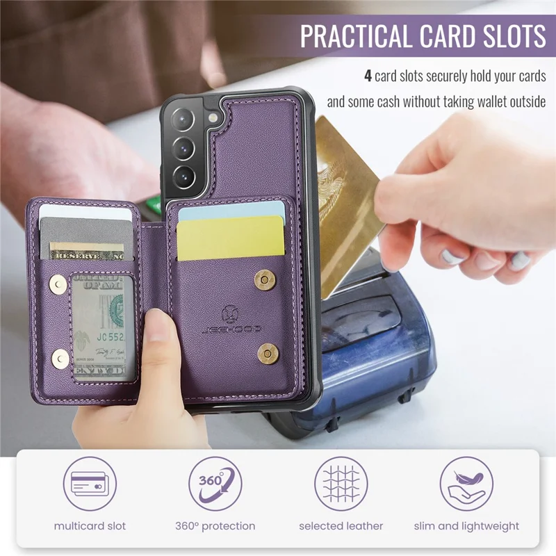 JEEHOOD J05 Para Samsung Galaxy S21+ 5G Capa Bolsa Destacável de Couro+TPU - Roxo