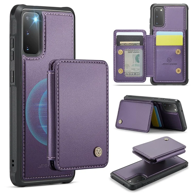 JEEHOOD J05 For Samsung Galaxy S20 4G / 5G Case Leather Mobile Cover with Detachable Magnetic Card Bag - Purple