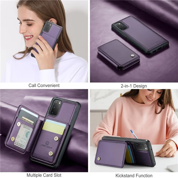 JEEHOOD J05 For Samsung Galaxy S20 4G / 5G Case Leather Mobile Cover with Detachable Magnetic Card Bag - Purple