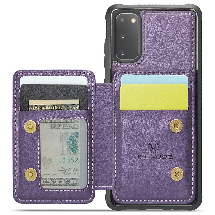 JEEHOOD J05 For Samsung Galaxy S20 4G / 5G Case Leather Mobile Cover with Detachable Magnetic Card Bag - Purple