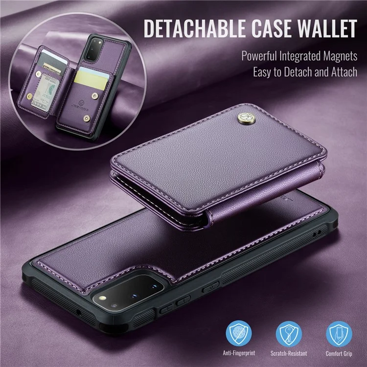 JEEHOOD J05 For Samsung Galaxy S20 4G / 5G Case Leather Mobile Cover with Detachable Magnetic Card Bag - Purple