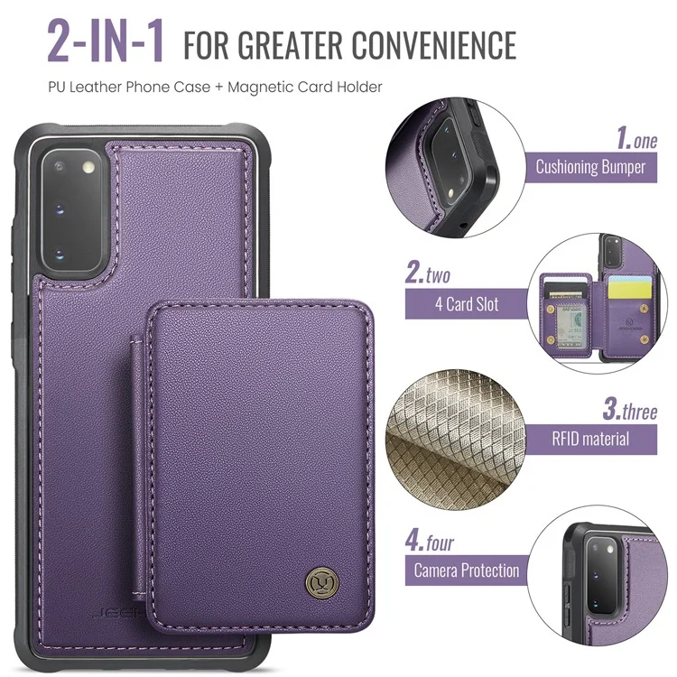 JEEHOOD J05 For Samsung Galaxy S20 4G / 5G Case Leather Mobile Cover with Detachable Magnetic Card Bag - Purple