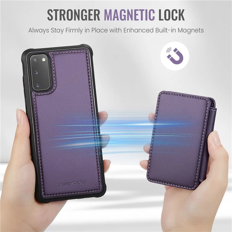 JEEHOOD J05 For Samsung Galaxy S20 4G / 5G Case Leather Mobile Cover with Detachable Magnetic Card Bag - Purple