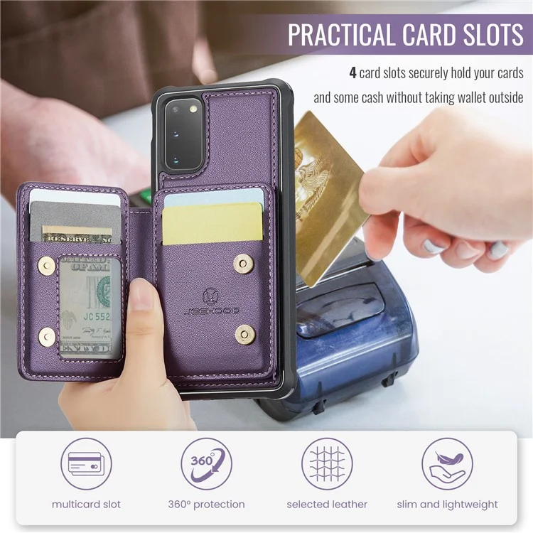 JEEHOOD J05 For Samsung Galaxy S20 4G / 5G Case Leather Mobile Cover with Detachable Magnetic Card Bag - Purple