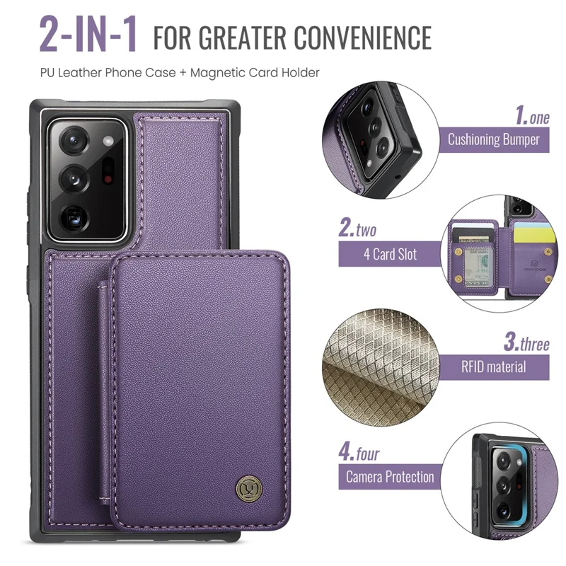 JEEHOOD J05 per Samsung Galaxy Note20 Ultra / Note20 Ultra 5G Custodia Borsa Carta Rimovibile - Viola