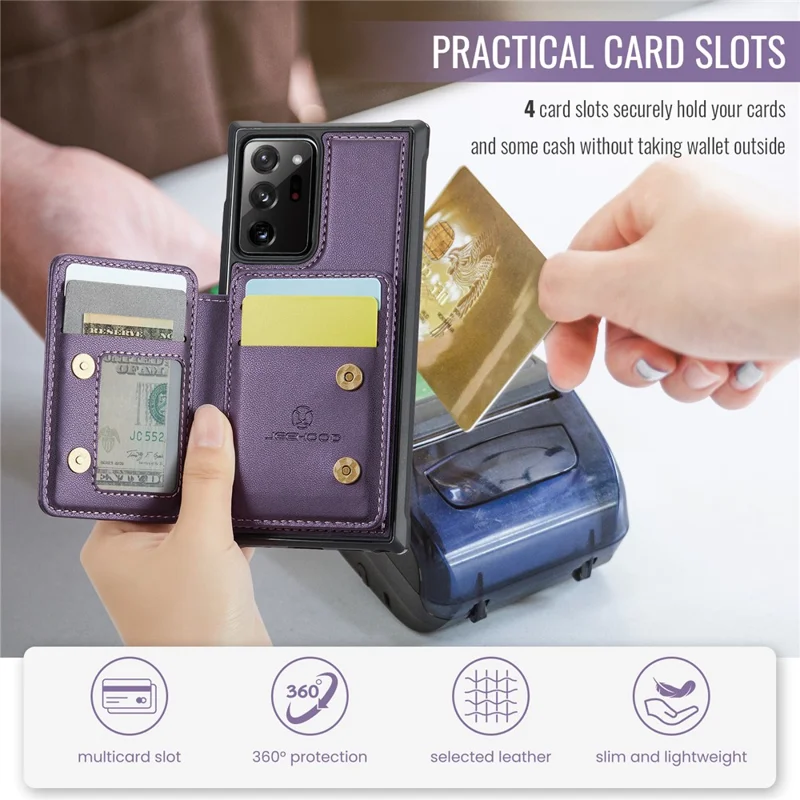 JEEHOOD J05 per Samsung Galaxy Note20 Ultra / Note20 Ultra 5G Custodia Borsa Carta Rimovibile - Viola