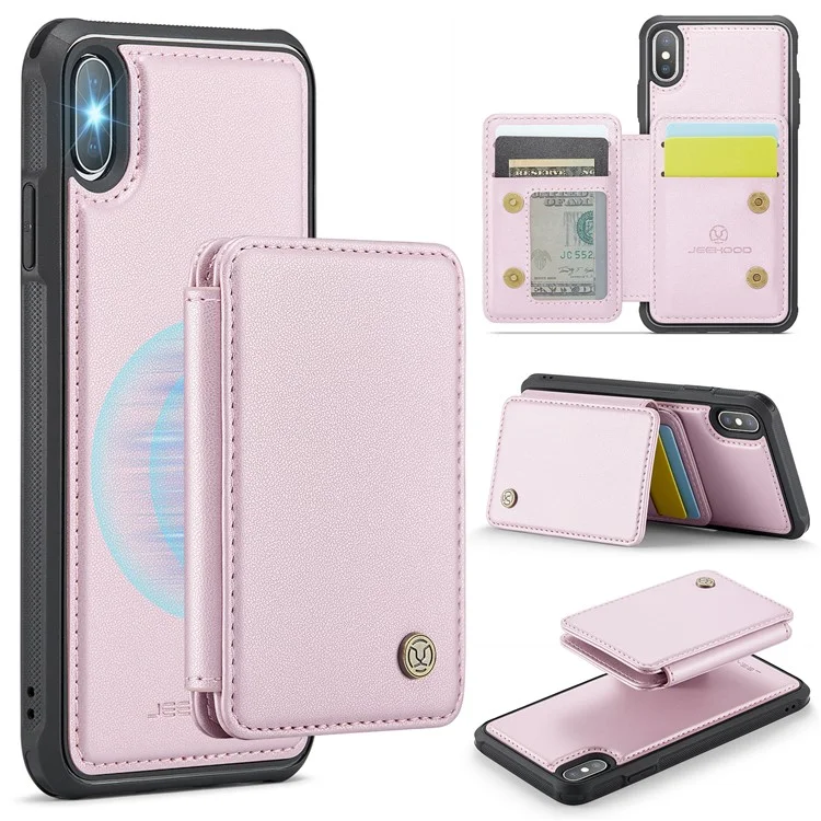 Funda JEEHOOD J05 para iPhone X / XS, con bolsa para tarjetas desmontable y soporte, color rosa