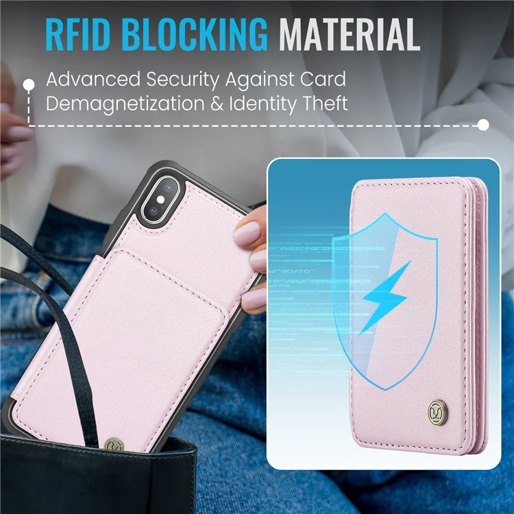 Funda JEEHOOD J05 para iPhone X / XS, con bolsa para tarjetas desmontable y soporte, color rosa