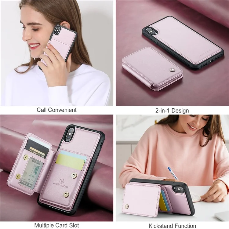 Funda JEEHOOD J05 para iPhone X / XS, con bolsa para tarjetas desmontable y soporte, color rosa