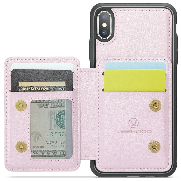 Funda JEEHOOD J05 para iPhone X / XS, con bolsa para tarjetas desmontable y soporte, color rosa