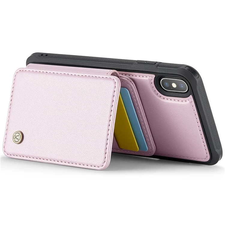 Funda JEEHOOD J05 para iPhone X / XS, con bolsa para tarjetas desmontable y soporte, color rosa