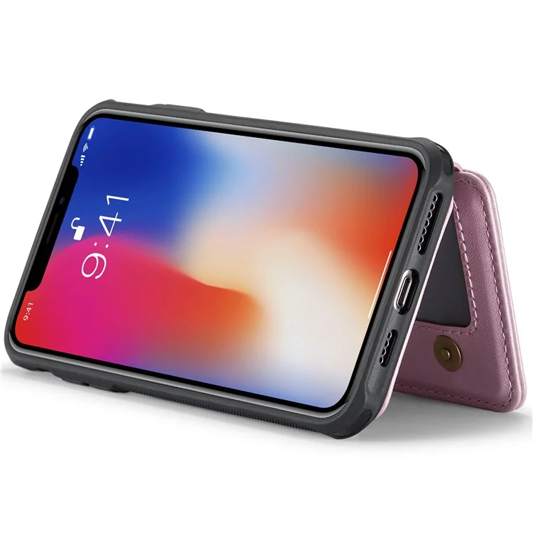 Funda JEEHOOD J05 para iPhone X / XS, con bolsa para tarjetas desmontable y soporte, color rosa