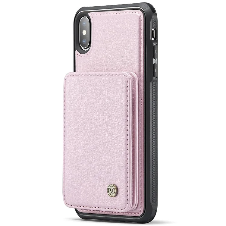Funda JEEHOOD J05 para iPhone X / XS, con bolsa para tarjetas desmontable y soporte, color rosa