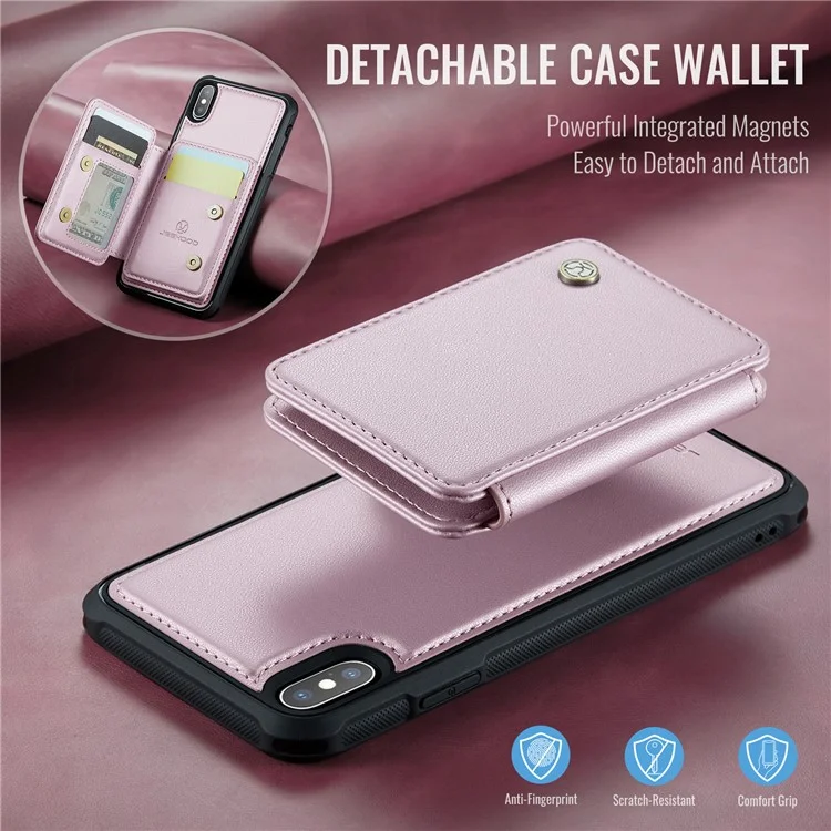 Funda JEEHOOD J05 para iPhone X / XS, con bolsa para tarjetas desmontable y soporte, color rosa