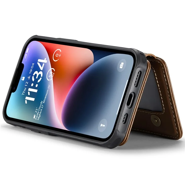 JEEHOOD J05 Funda para iPhone 14 Plus Piel+TPU Tapa del teléfono con 4 Ranuras para Tarjetas - Marrón
