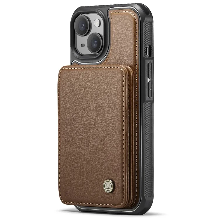JEEHOOD J05 Funda para iPhone 14 Plus Piel+TPU Tapa del teléfono con 4 Ranuras para Tarjetas - Marrón