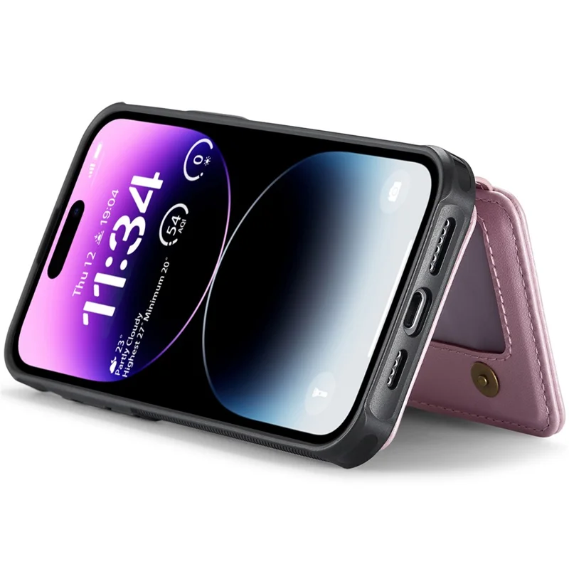 JEEHOOD J05 For iPhone 14 Pro Max Case Leather Mobile Cover with Detachable Magnetic Card Bag - Pink