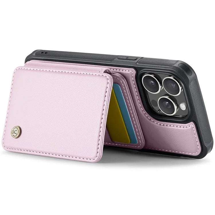 JEEHOOD J05 For iPhone 14 Pro Case Leather Mobile Cover with Detachable Magnetic Card Bag - Pink