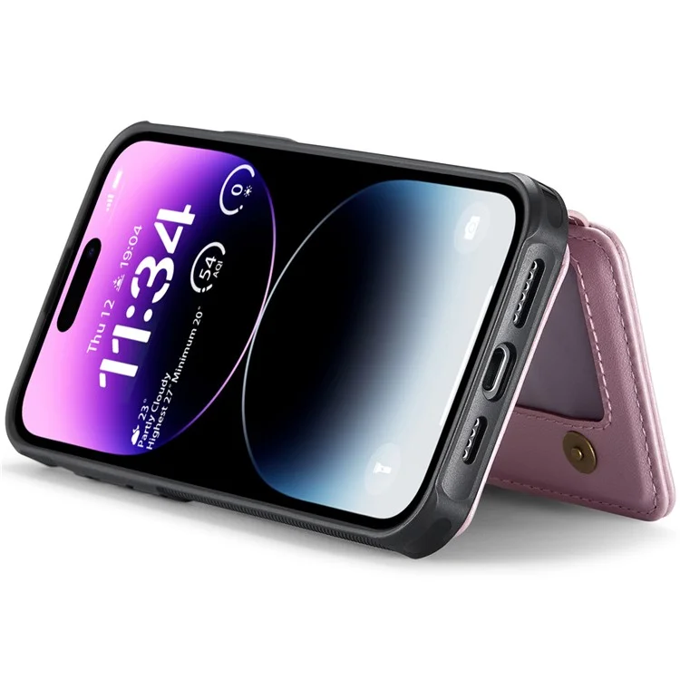 JEEHOOD J05 For iPhone 14 Pro Case Leather Mobile Cover with Detachable Magnetic Card Bag - Pink