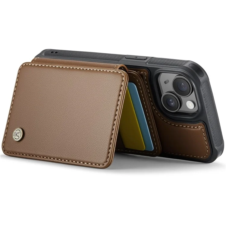 JEEHOOD J05 For iPhone 14 Case Leather Mobile Cover with Detachable Magnetic Card Bag - Brown