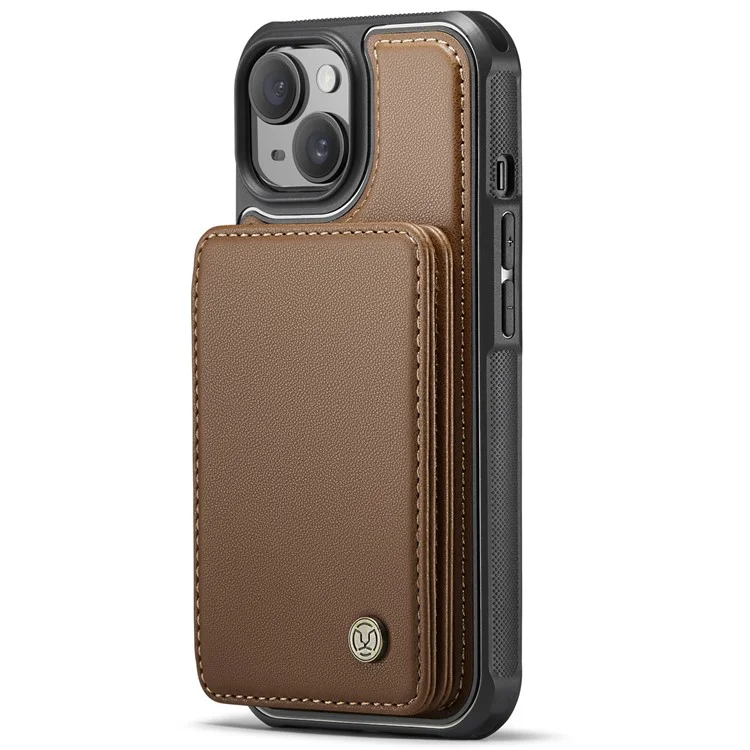 JEEHOOD J05 For iPhone 14 Case Leather Mobile Cover with Detachable Magnetic Card Bag - Brown