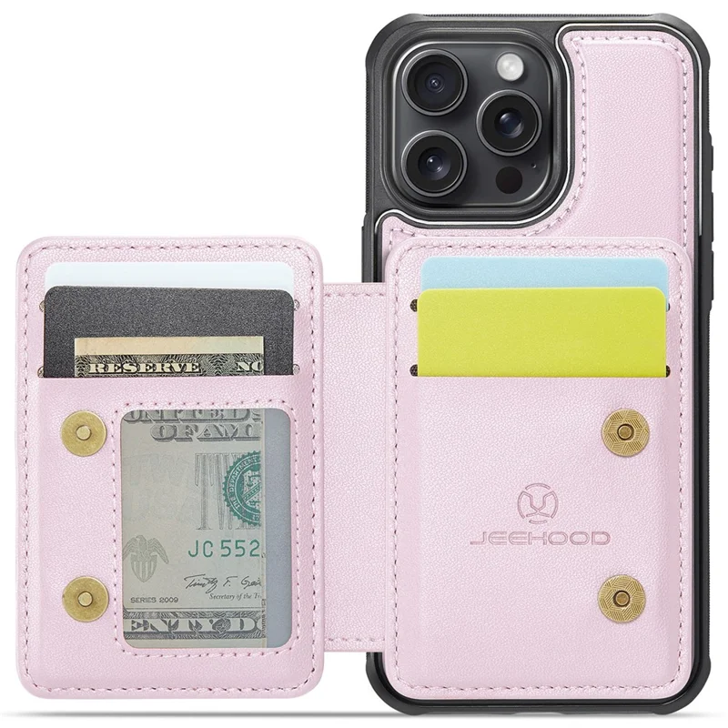 JEEHOOD J05 Чехол для iPhone 13 Pro Max RFID Блокировка карты Кожаная + TPU Чехол для телефона - Розовый