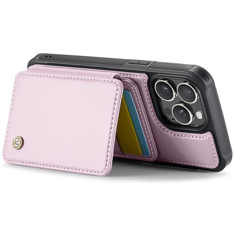 JEEHOOD J05 For iPhone 13 Pro Case Leather Mobile Cover with Detachable Magnetic Card Bag - Pink