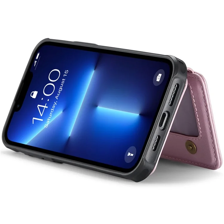JEEHOOD J05 For iPhone 13 Pro Case Leather Mobile Cover with Detachable Magnetic Card Bag - Pink