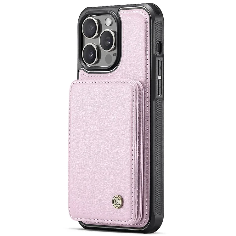 JEEHOOD J05 For iPhone 13 Pro Case Leather Mobile Cover with Detachable Magnetic Card Bag - Pink